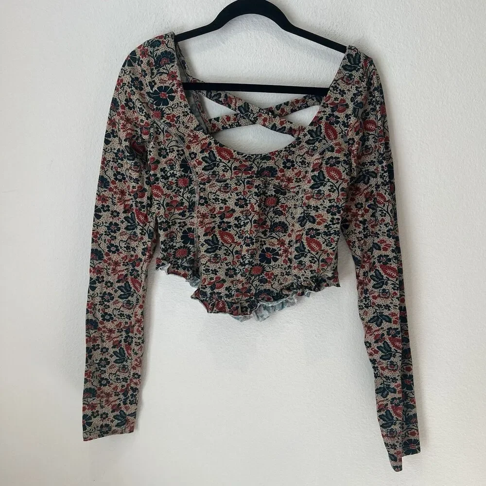 Free People Melanie Long Sleeve Top in Sand Combo Size Medium Boho  Whimsy